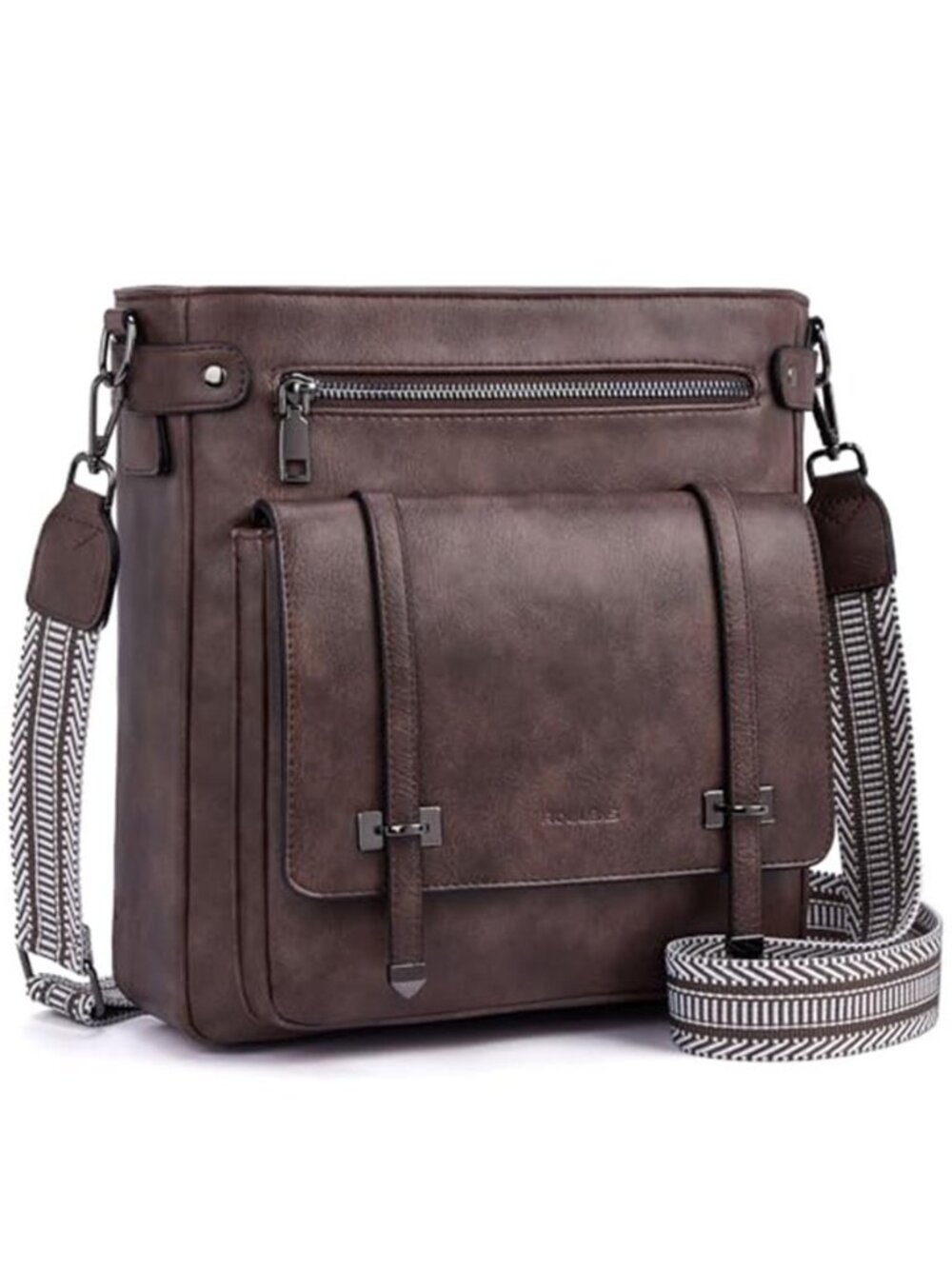 Womens Crossbody Bag Vegan Leather Shoulder Purse Wide Strap Messenger Handbag